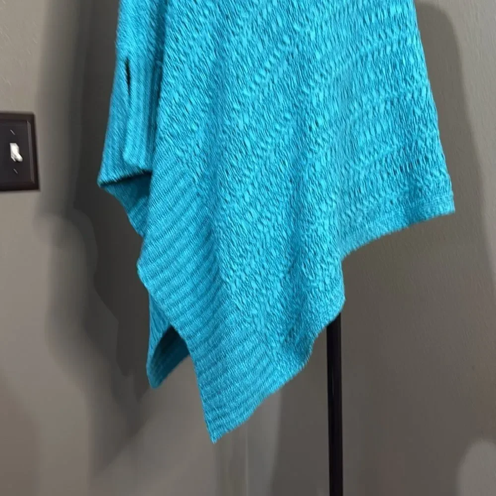 Chico's Turquoise Blue Tape Yarn Chunky Woven Convertible Poncho